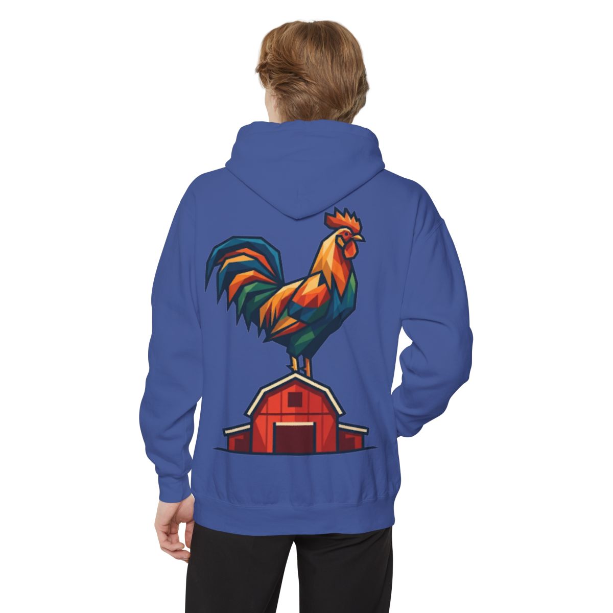 Color: Flo Blue | Barnyard Rooster Garment-Dyed Hoodie