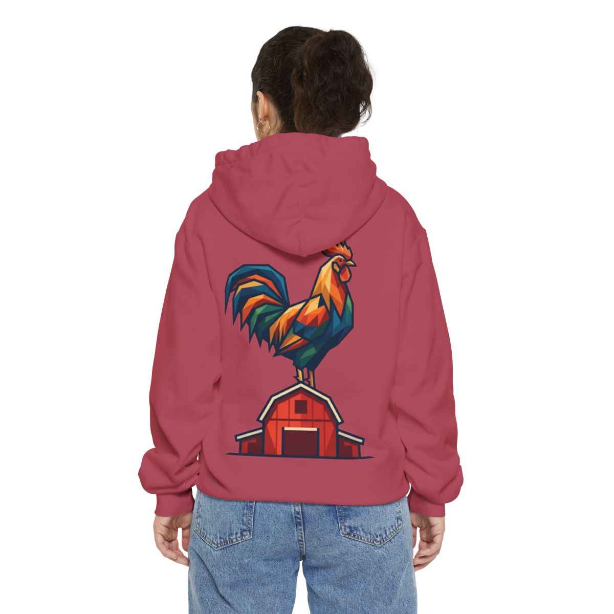 Color: Crimson | Barnyard Rooster Garment-Dyed Hoodie