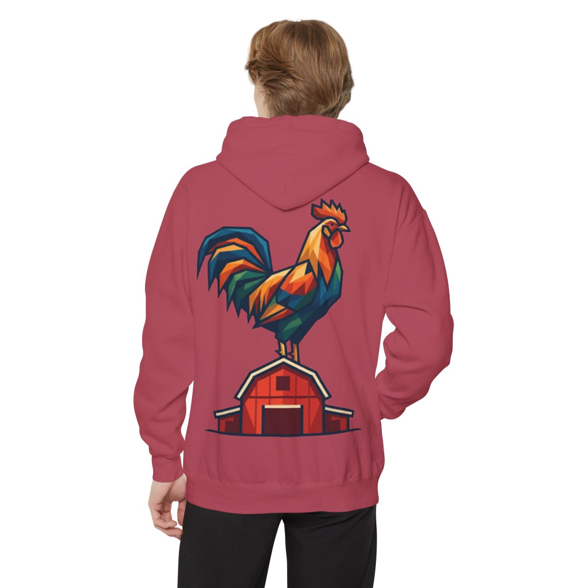 Color: Crimson | Barnyard Rooster Garment-Dyed Hoodie