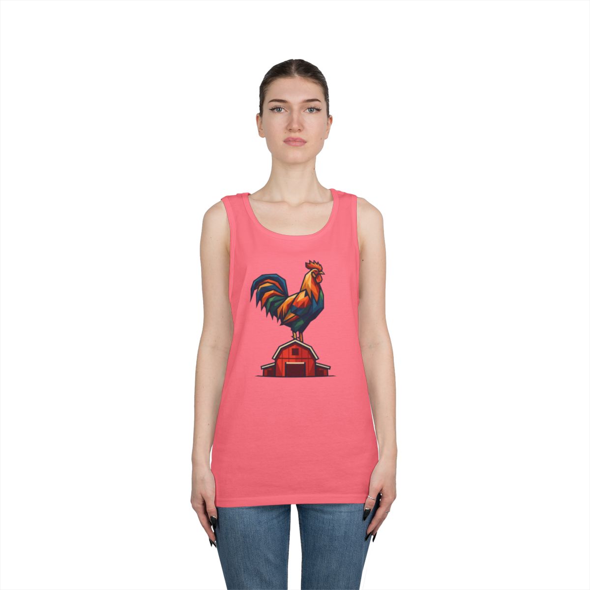 Color: Safety Pink | Barnyard Rooster Tank Top