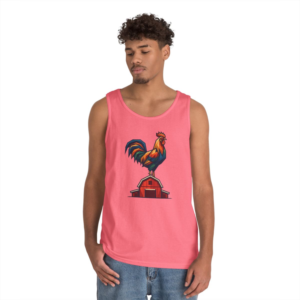 Color: Safety Pink | Barnyard Rooster Tank Top