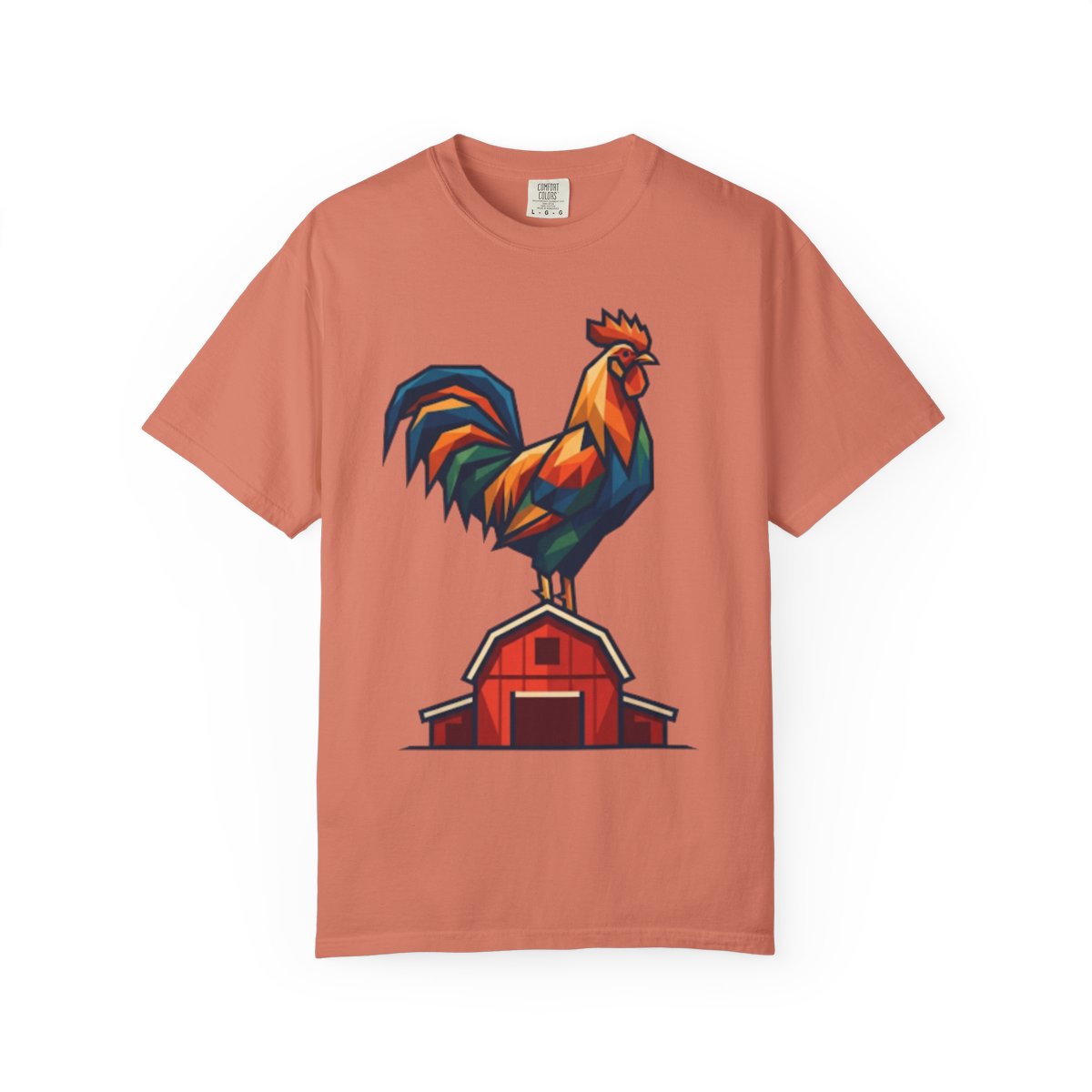 Color: Terracotta | Barnyard Rooster Unisex Garment-Dyed Tee
