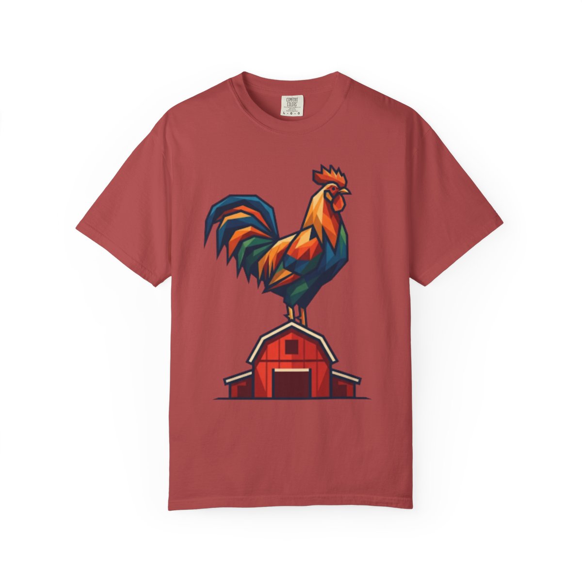 Color: Crimson | Barnyard Rooster Unisex Garment-Dyed Tee