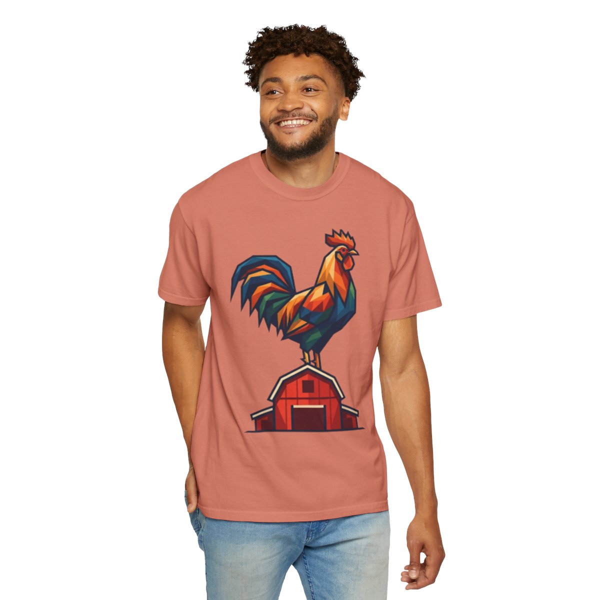 Color: Terracotta | Barnyard Rooster Unisex Garment-Dyed Tee