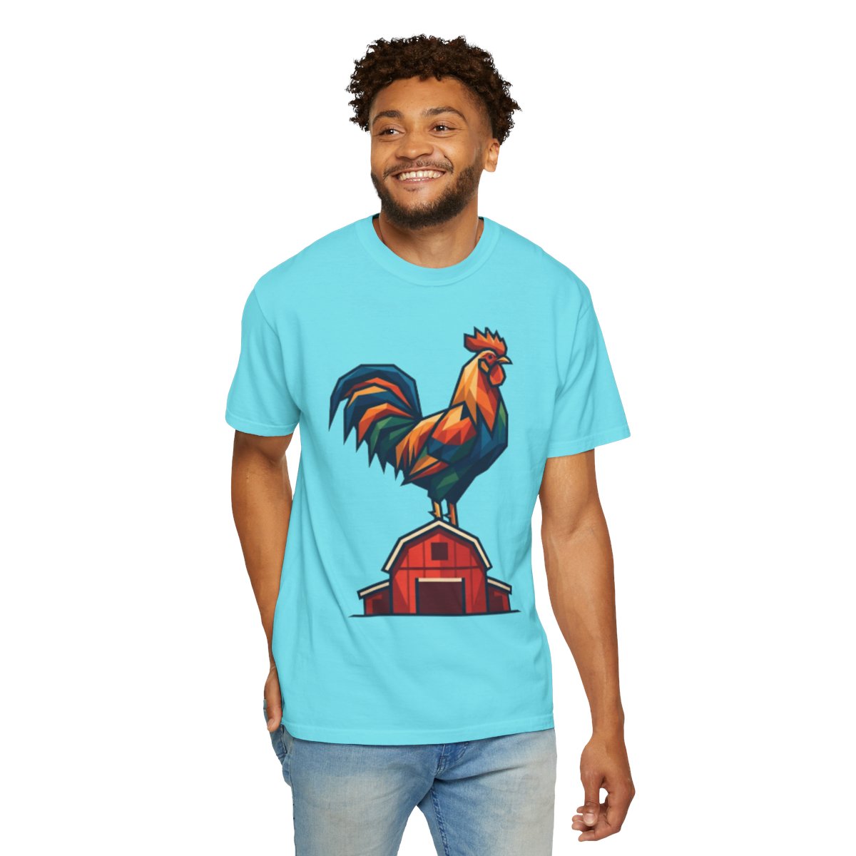 Color: Lagoon Blue | Barnyard Rooster Unisex Garment-Dyed Tee