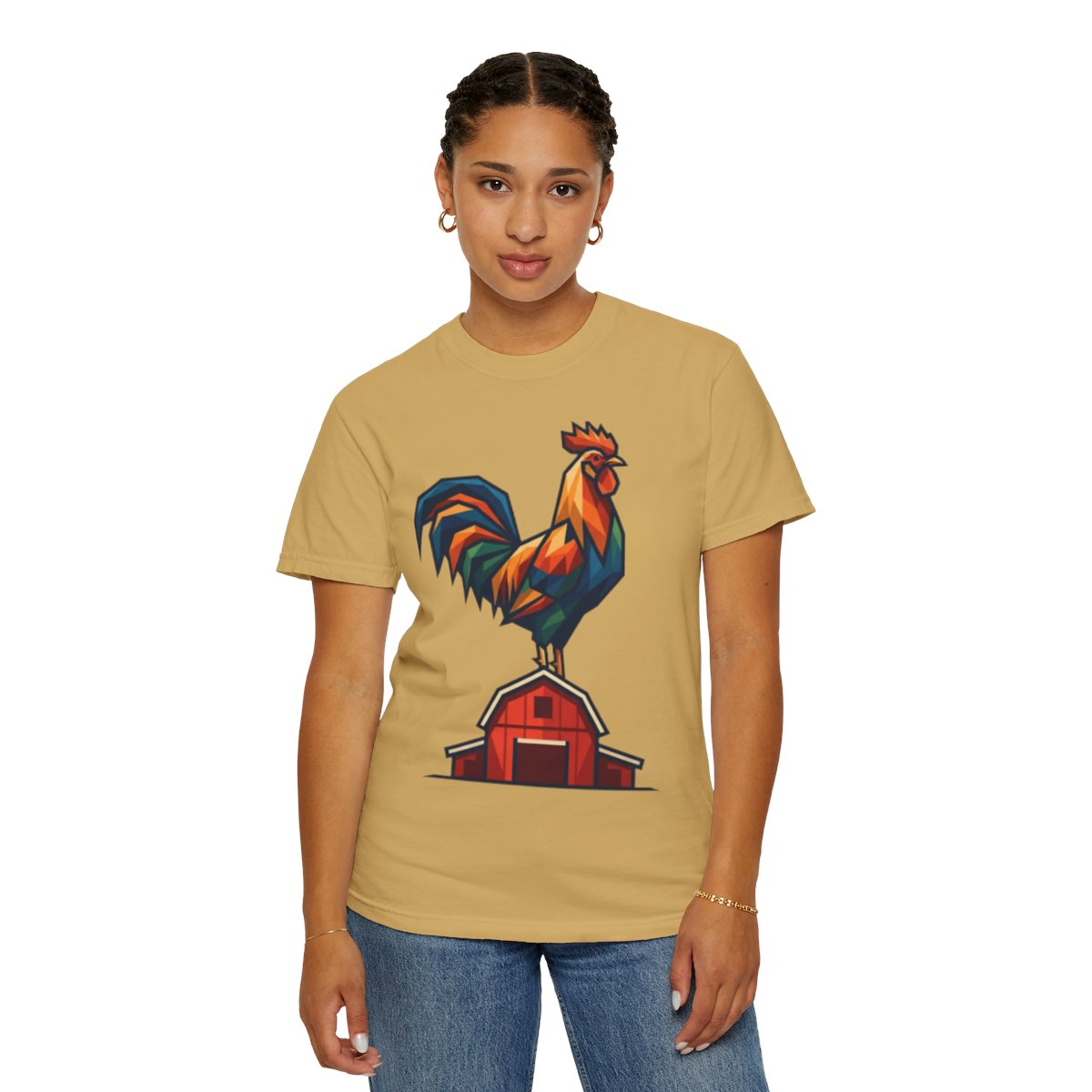 Color: Mustard | Barnyard Rooster Unisex Garment-Dyed Tee