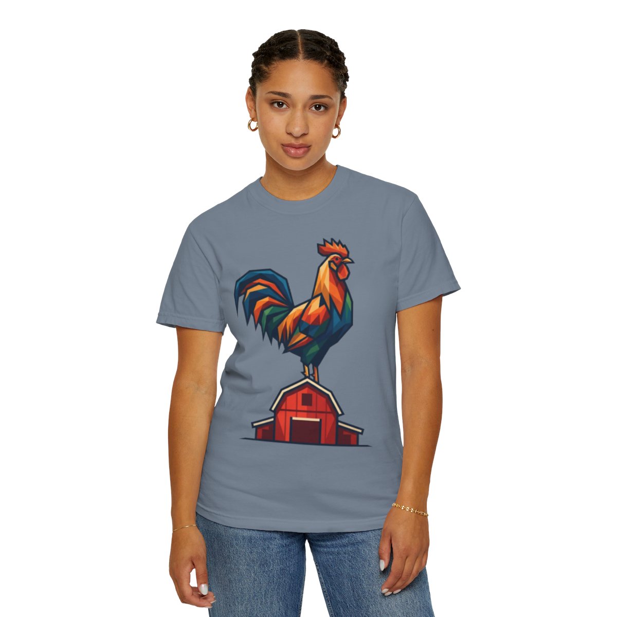 Color: Blue Jean | Barnyard Rooster Unisex Garment-Dyed Tee