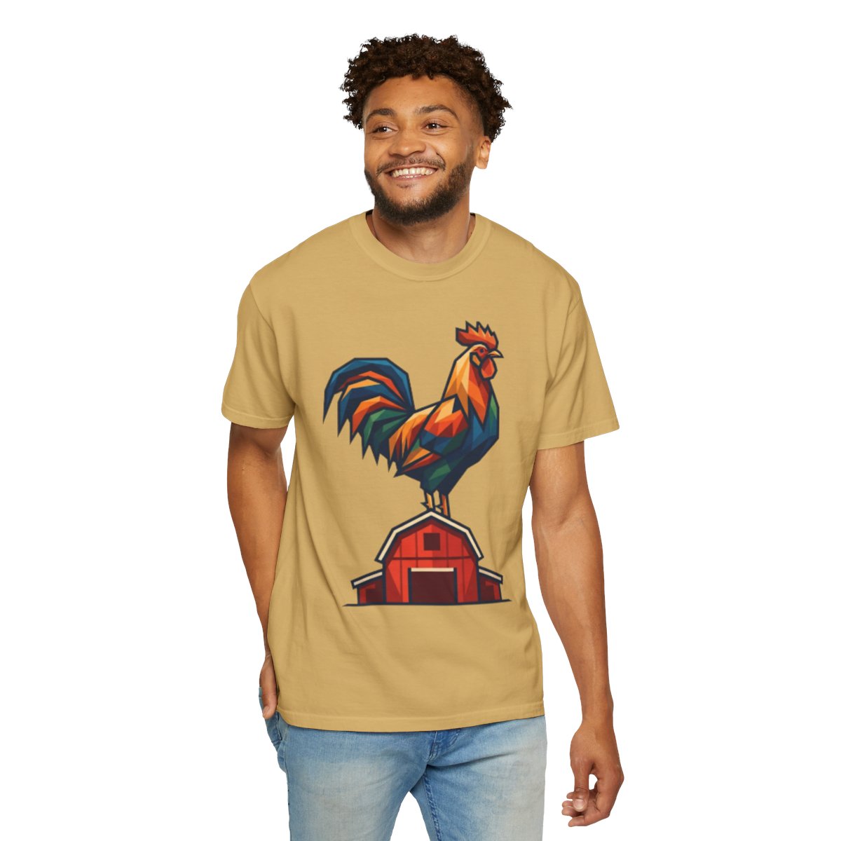Color: Mustard | Barnyard Rooster Unisex Garment-Dyed Tee