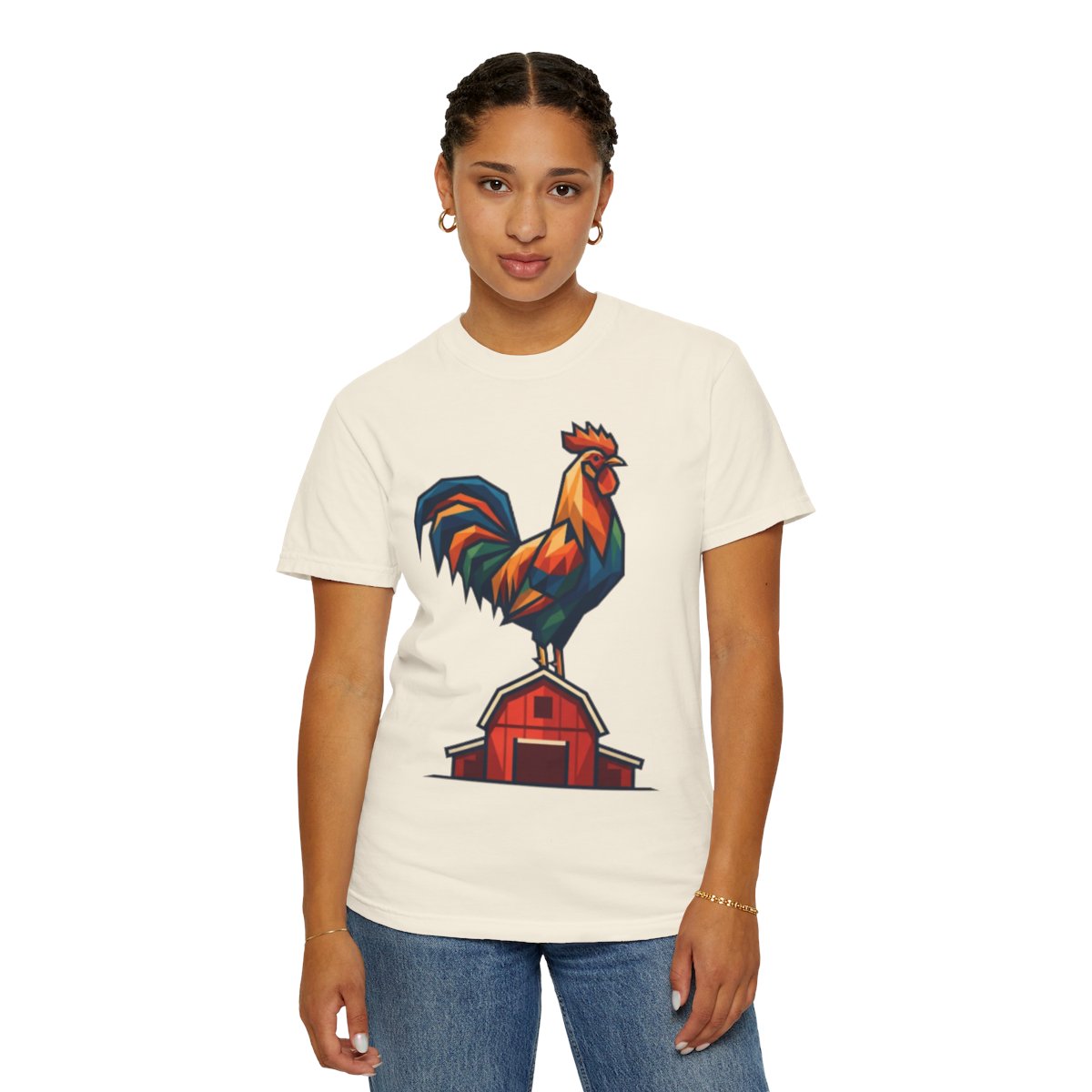 Color: Ivory | Barnyard Rooster Unisex Garment-Dyed Tee