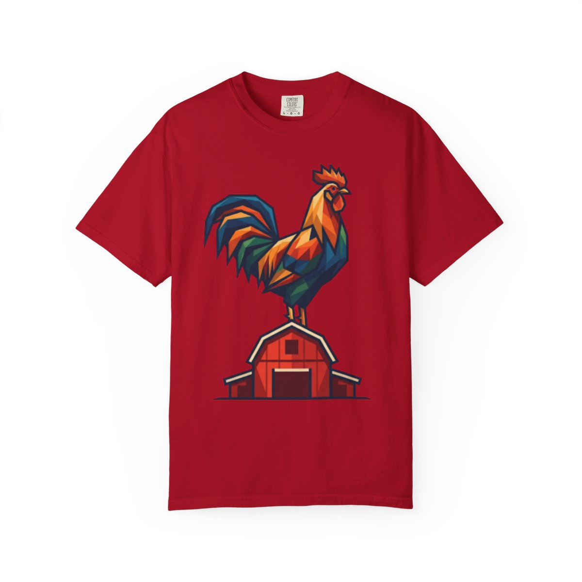 Color: Red | Barnyard Rooster Unisex Garment-Dyed Tee