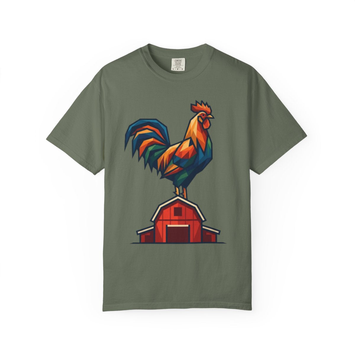 Color: Moss | Barnyard Rooster Unisex Garment-Dyed Tee