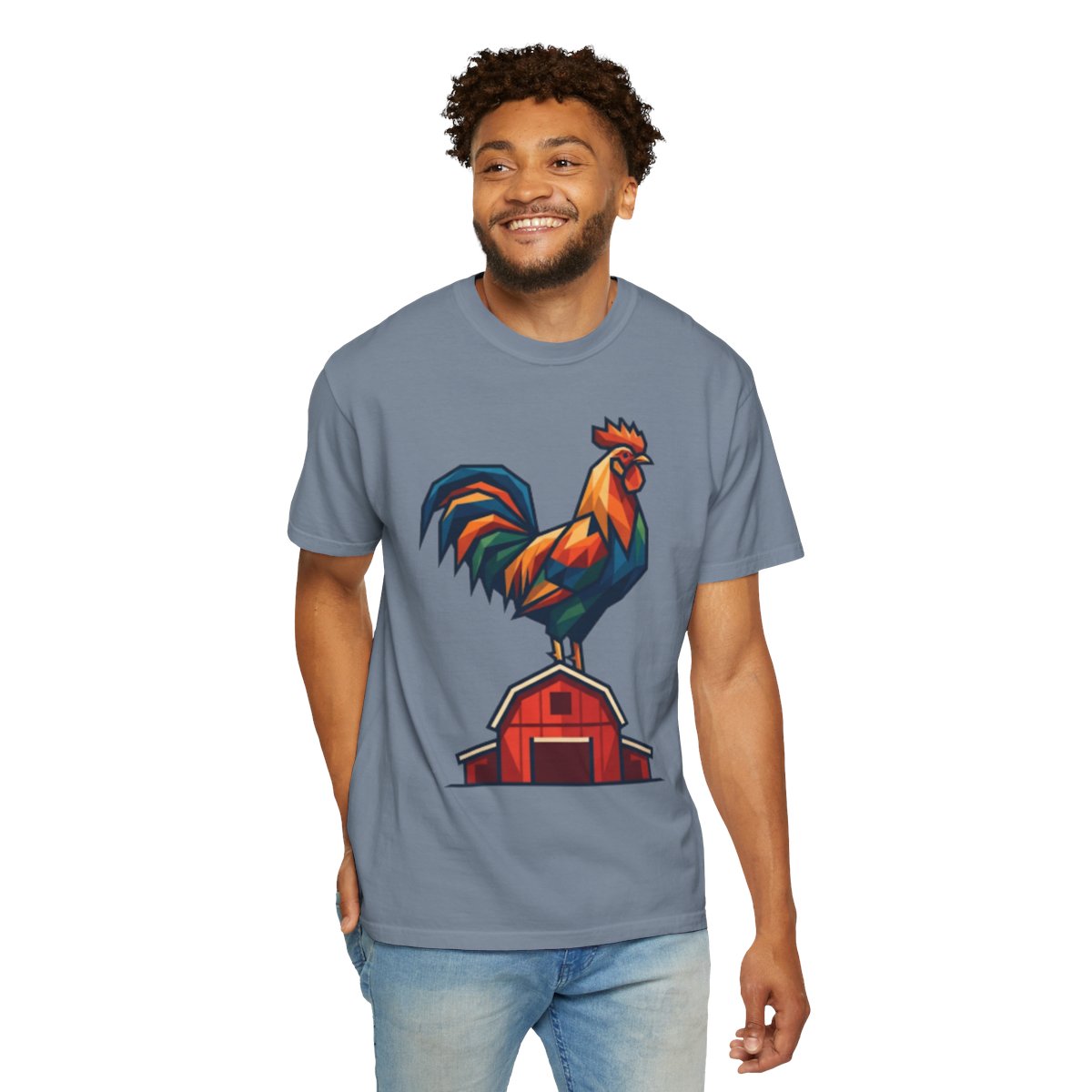 Color: Blue Jean | Barnyard Rooster Unisex Garment-Dyed Tee