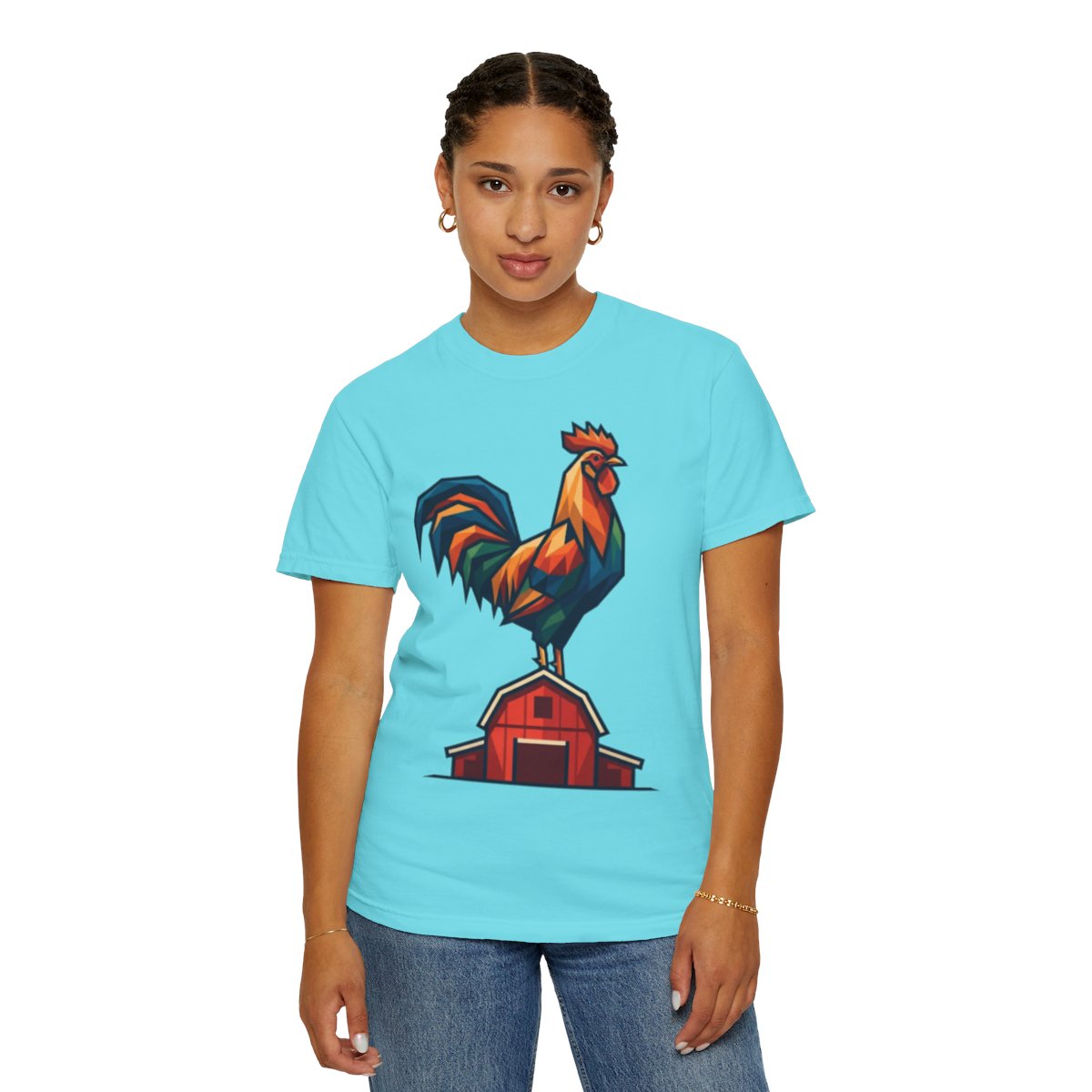 Color: Lagoon Blue | Barnyard Rooster Unisex Garment-Dyed Tee