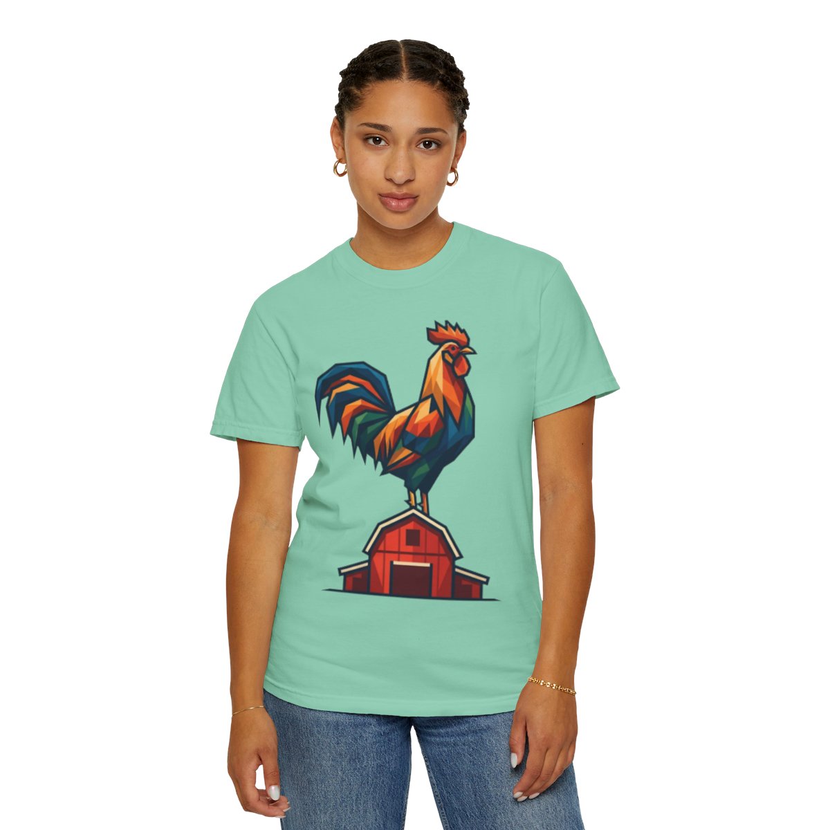 Color: Island Reef | Barnyard Rooster Unisex Garment-Dyed Tee