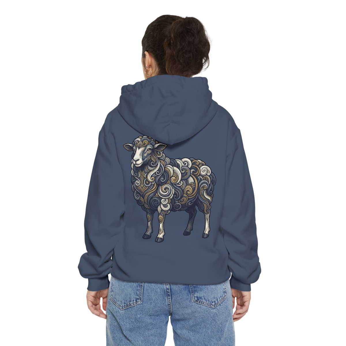 Color: Denim | Barnyard Sheep Garment-Dyed Hoodie