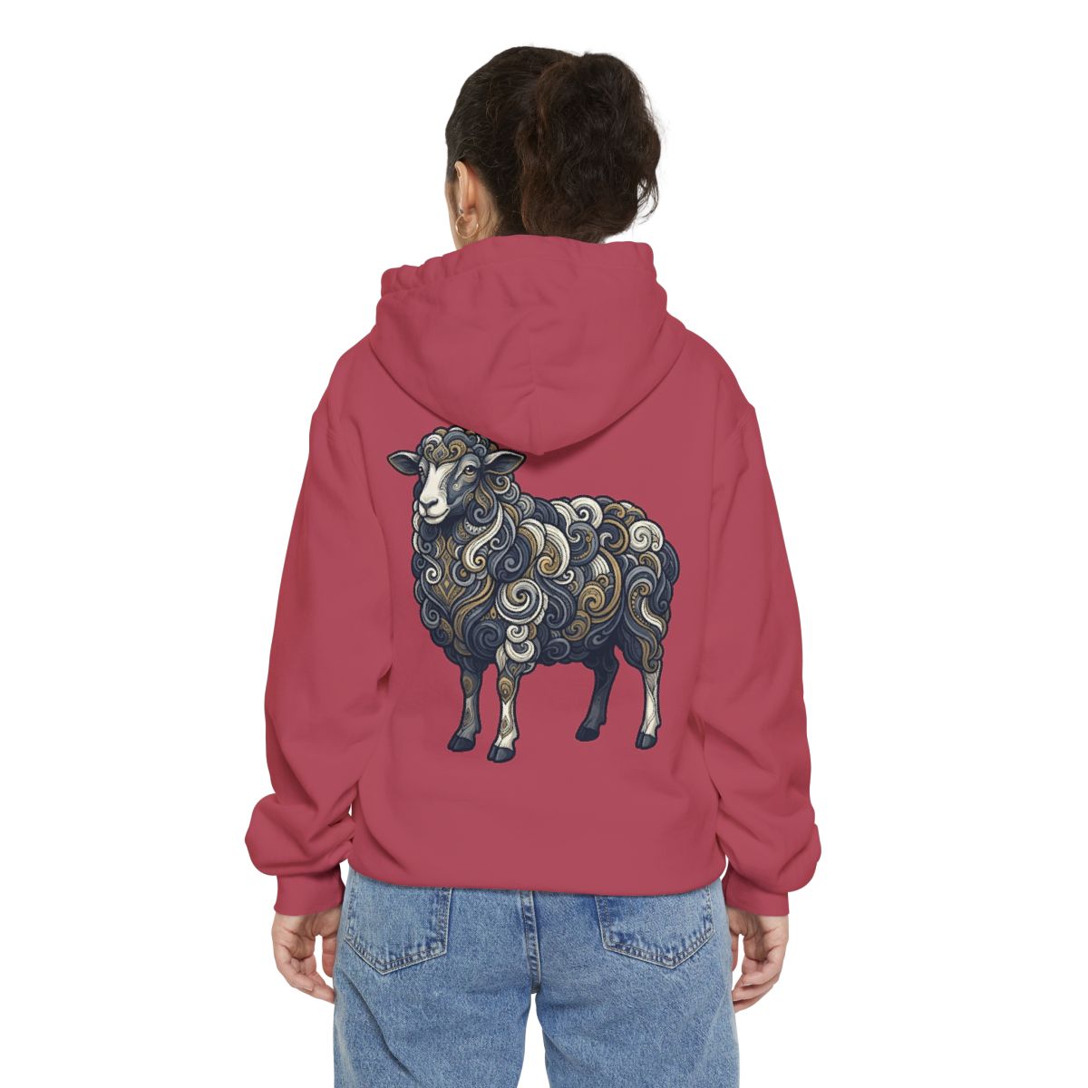 Color: Crimson | Barnyard Sheep Garment-Dyed Hoodie
