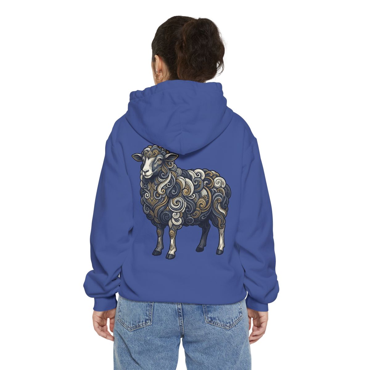 Color: Flo Blue | Barnyard Sheep Garment-Dyed Hoodie