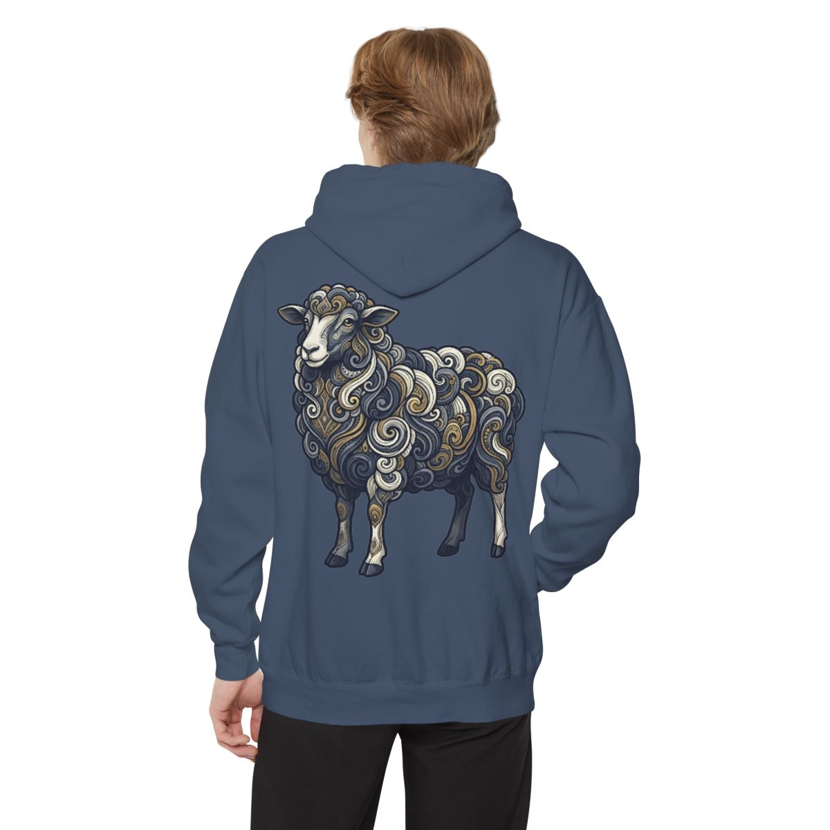 Color: Denim | Barnyard Sheep Garment-Dyed Hoodie