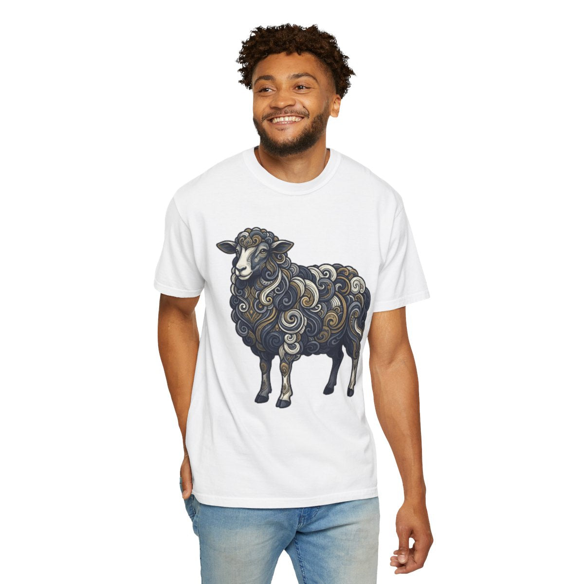 Color: White | Barnyard Sheep Unisex Garment-Dyed Tee