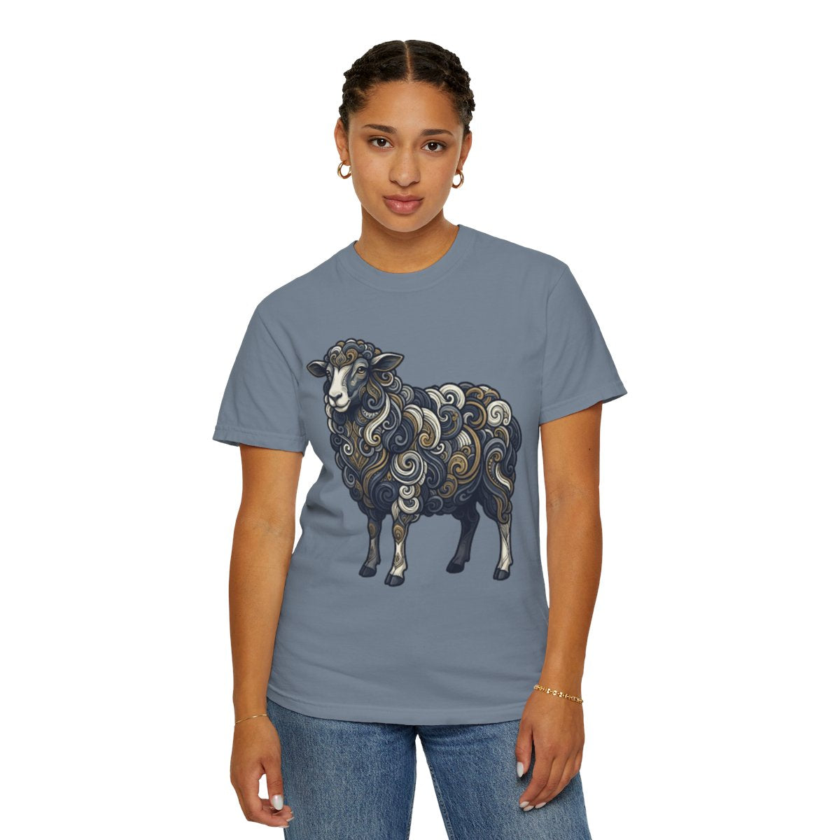 Color: Blue Jean | Barnyard Sheep Unisex Garment-Dyed Tee