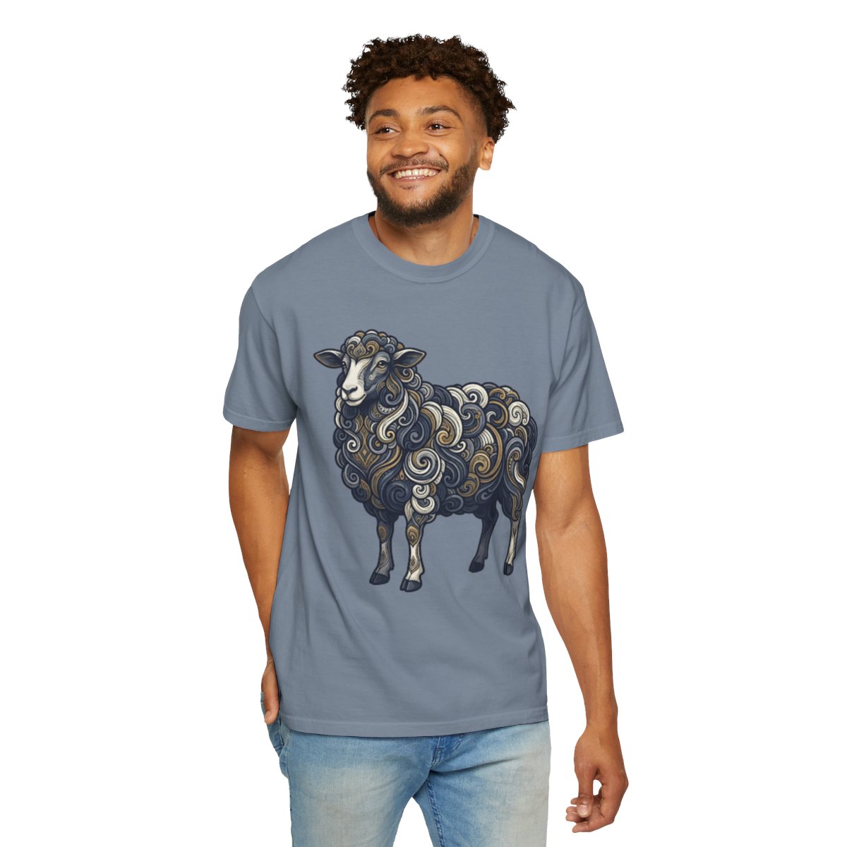Color: Blue Jean | Barnyard Sheep Unisex Garment-Dyed Tee