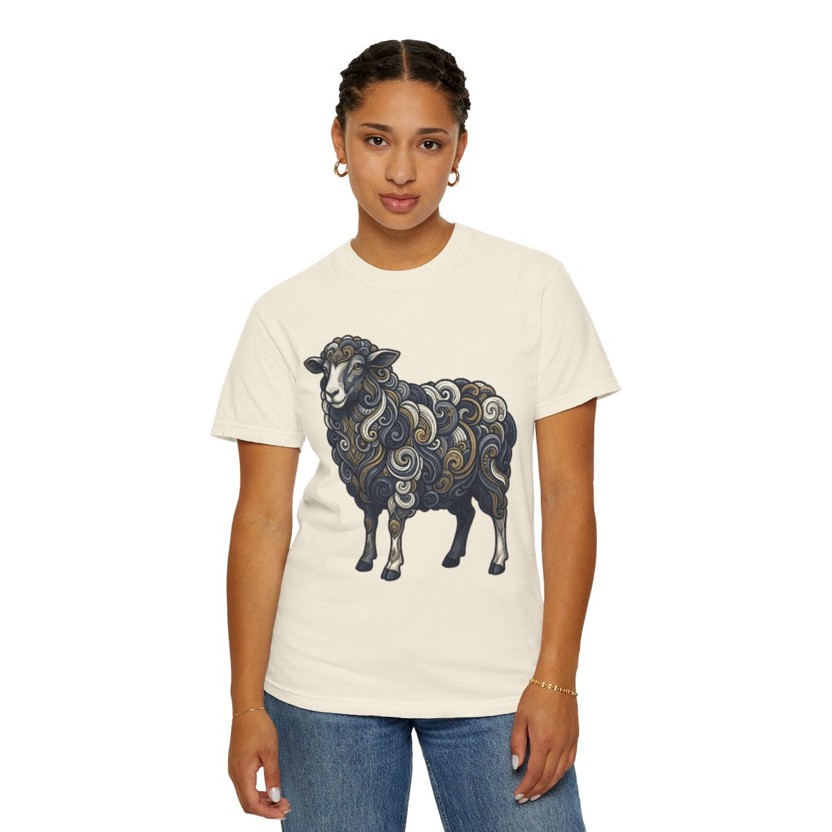 Color: Ivory | Barnyard Sheep Unisex Garment-Dyed Tee