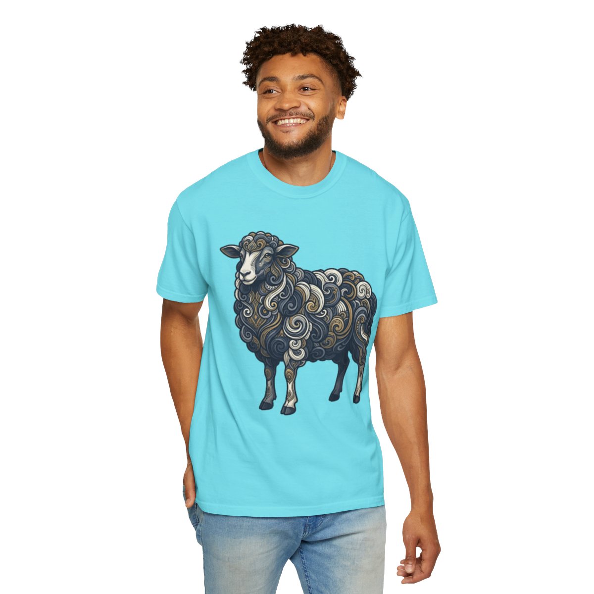 Color: Lagoon Blue | Barnyard Sheep Unisex Garment-Dyed Tee