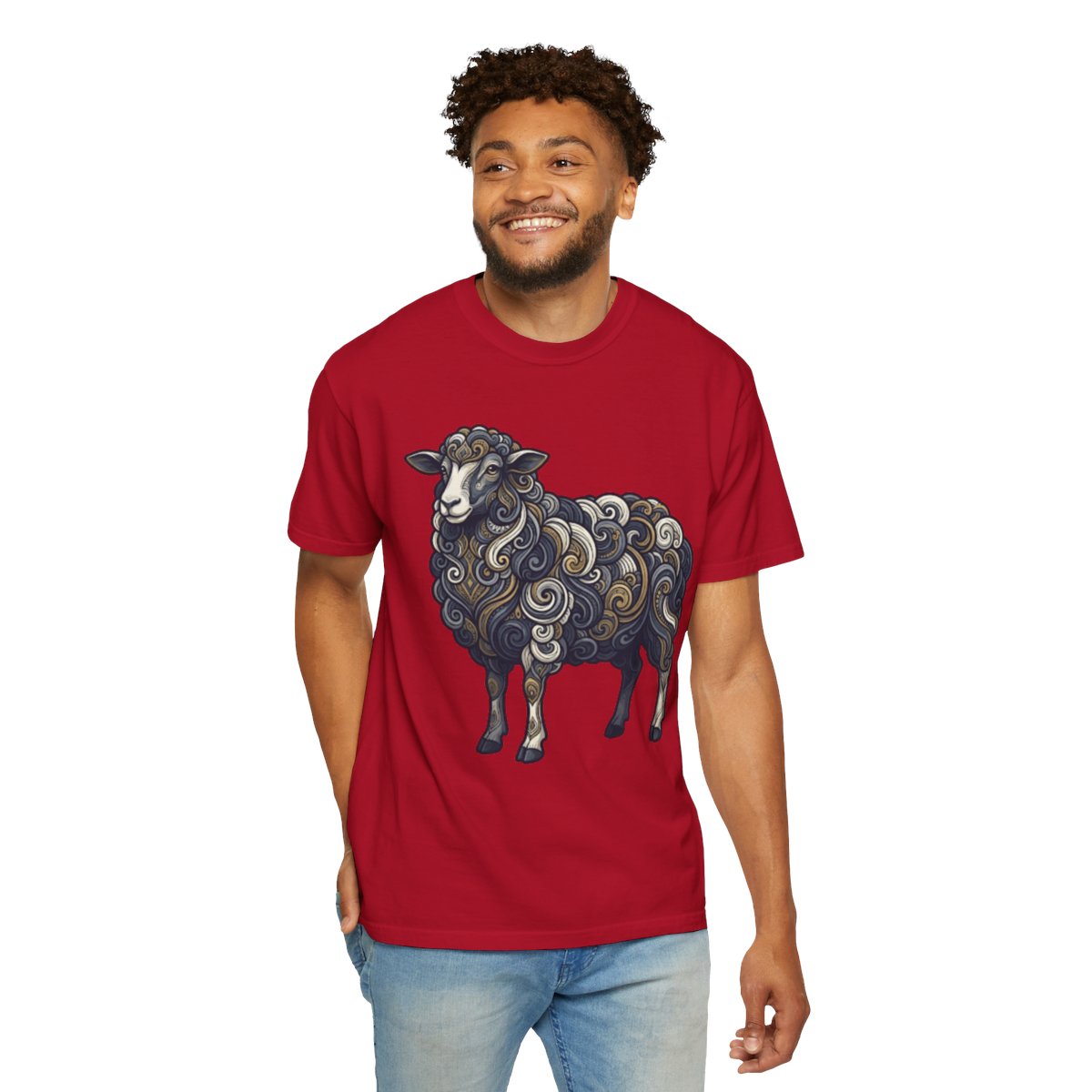 Color: Red | Barnyard Sheep Unisex Garment-Dyed Tee