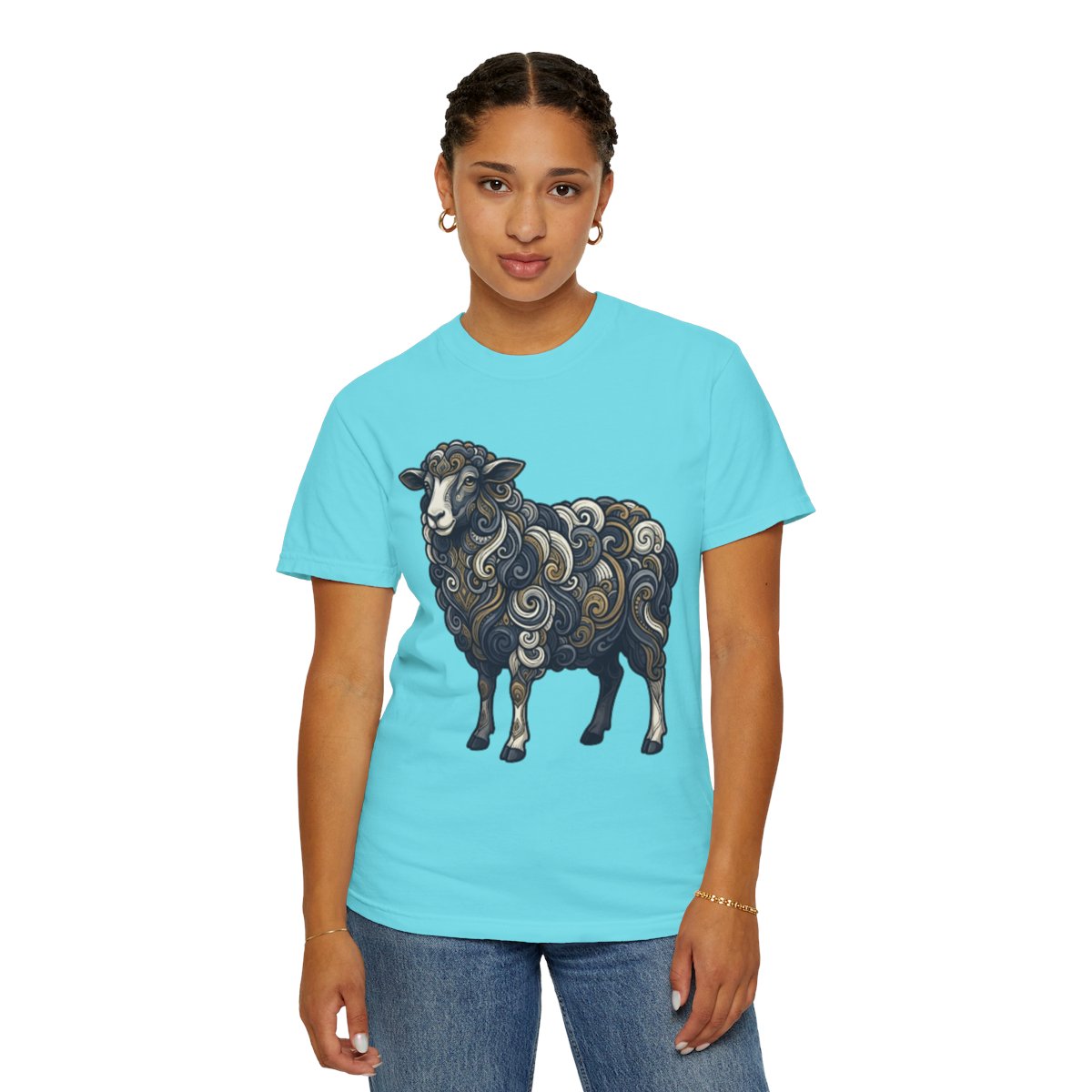 Color: Lagoon Blue | Barnyard Sheep Unisex Garment-Dyed Tee