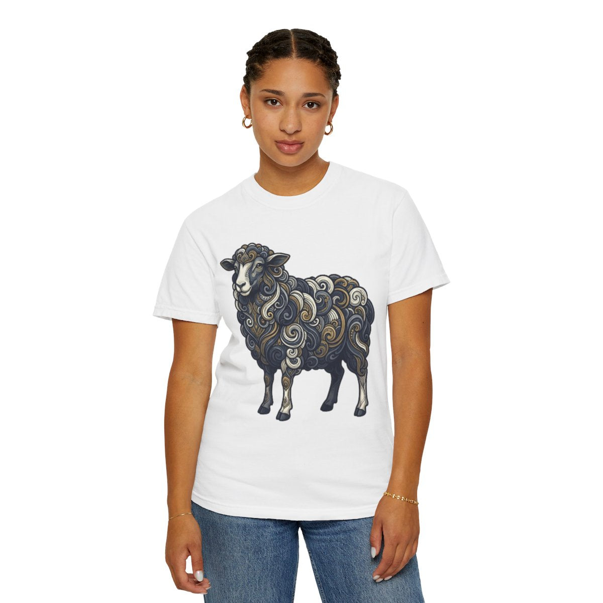 Color: White | Barnyard Sheep Unisex Garment-Dyed Tee