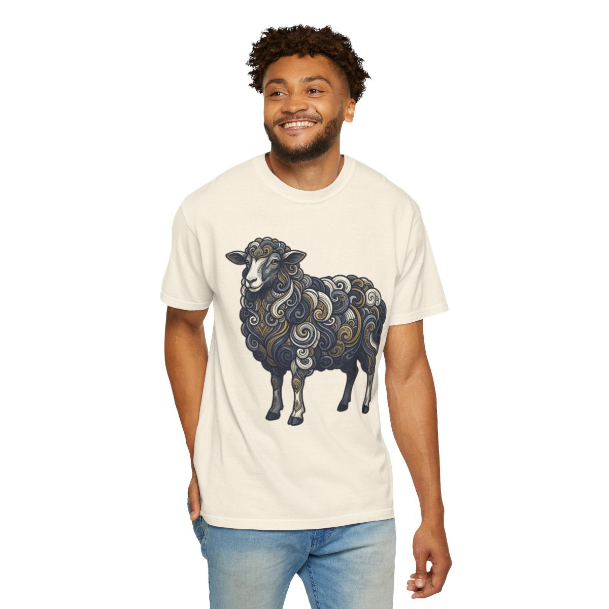 Color: Ivory | Barnyard Sheep Unisex Garment-Dyed Tee