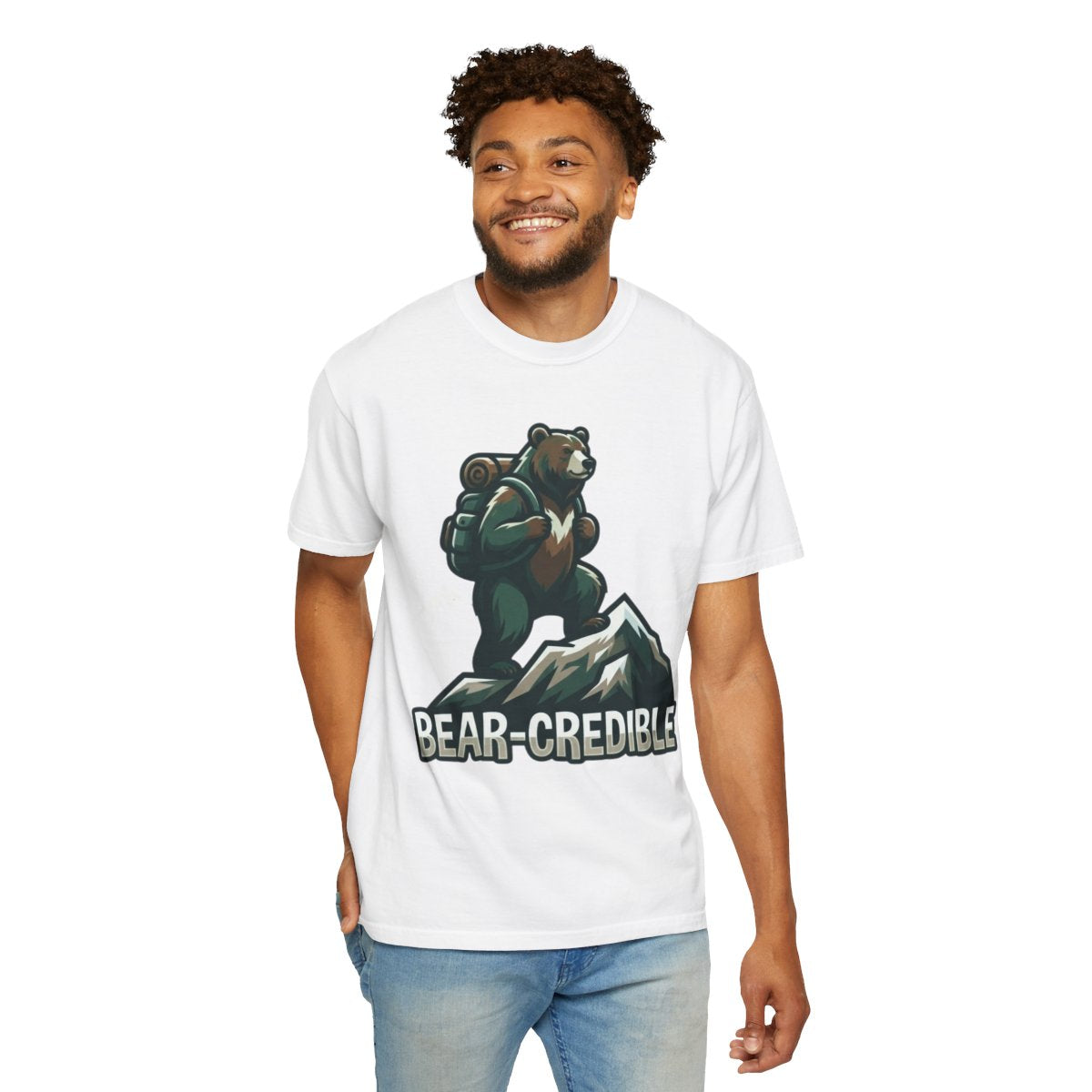 Color: White | Bear Credible Unisex Garment-Dyed Tee