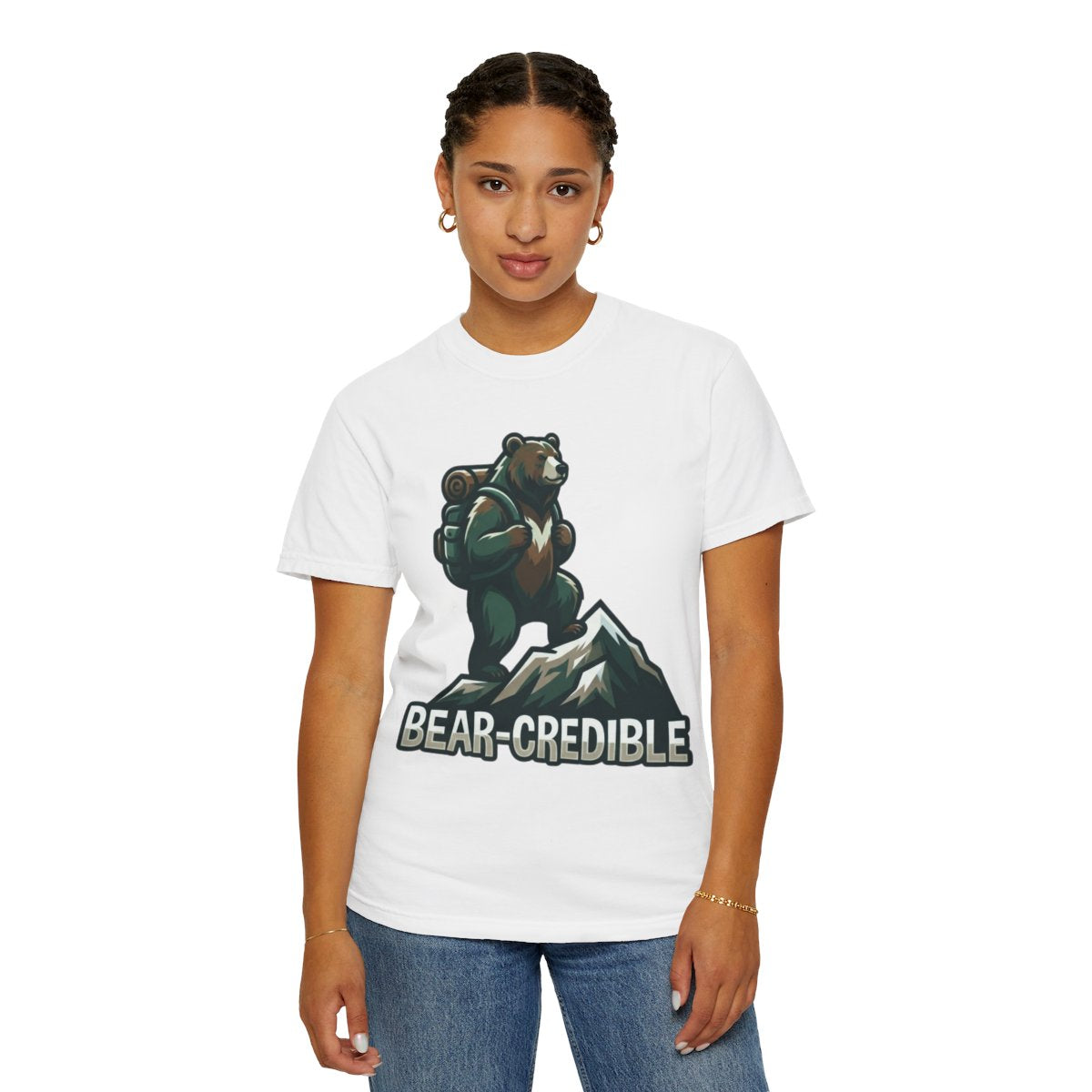 Color: White | Bear Credible Unisex Garment-Dyed Tee