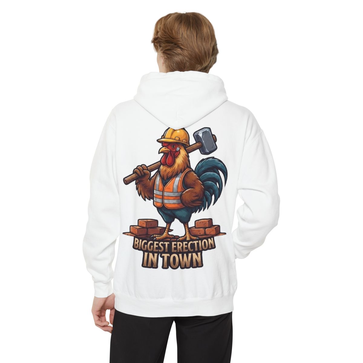 Color: White | Biggest Erection in Town Garment-Dyed Hoodie