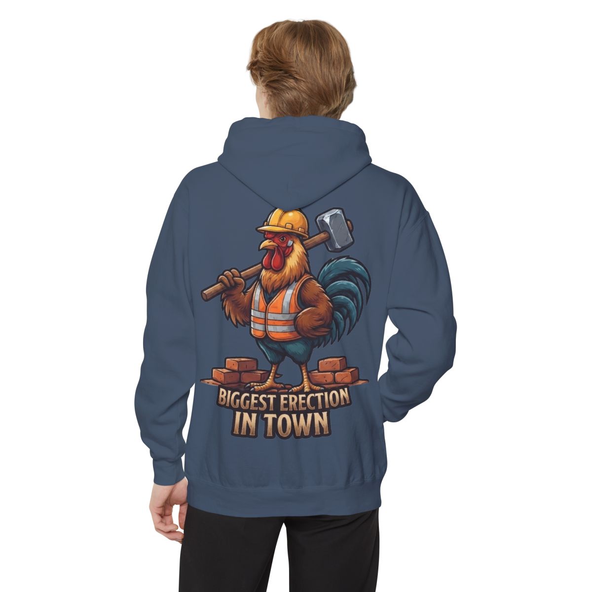 Color: Denim | Biggest Erection in Town Garment-Dyed Hoodie