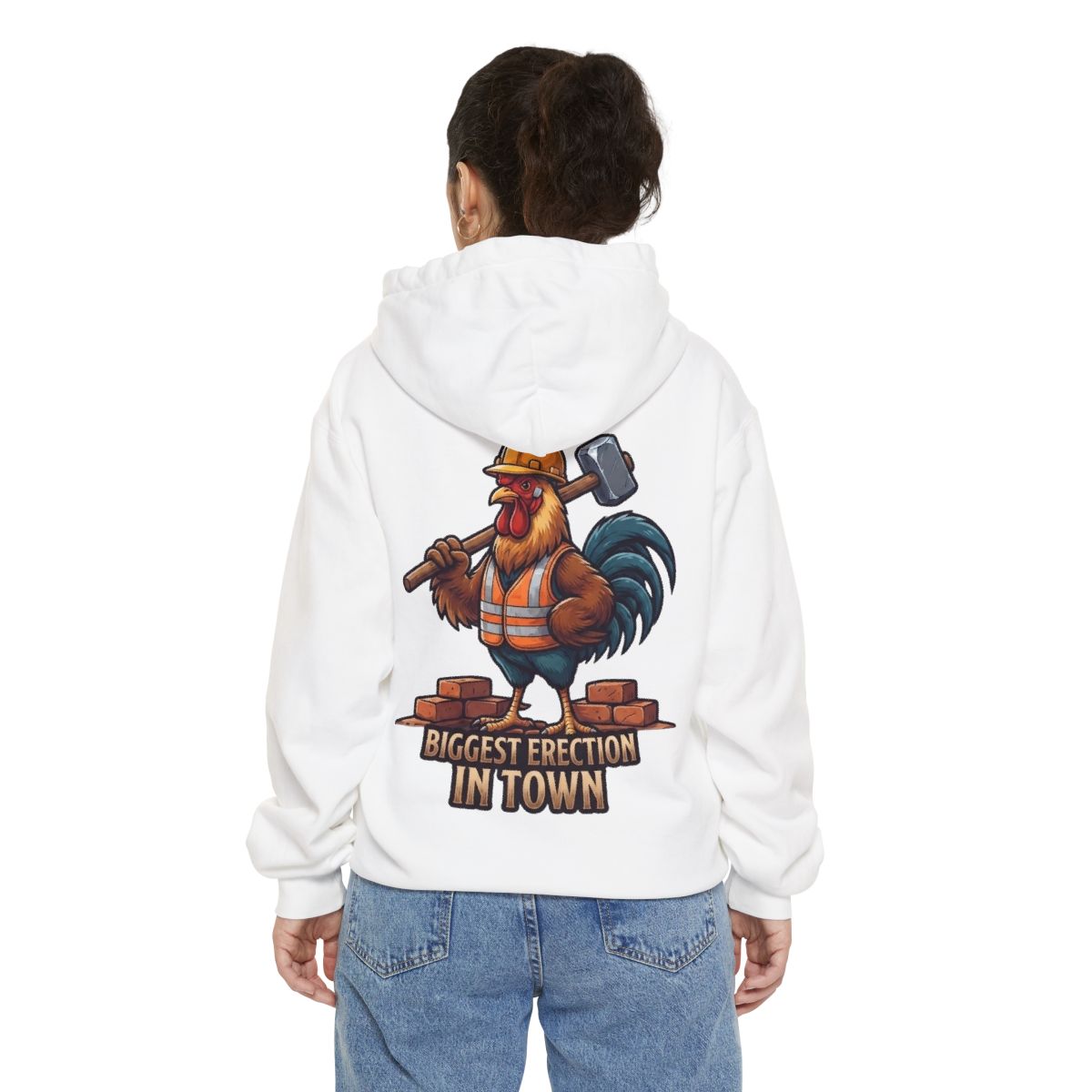 Color: White | Biggest Erection in Town Garment-Dyed Hoodie