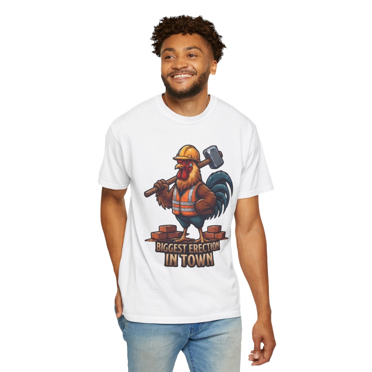 Color: White | Biggest Erection in Town Unisex Garment-Dyed Tee