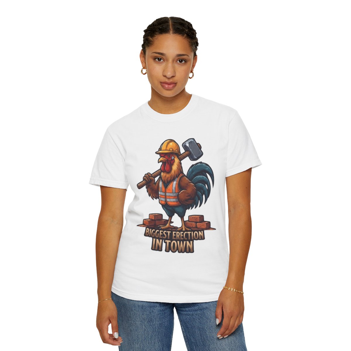Color: White | Biggest Erection in Town Unisex Garment-Dyed Tee