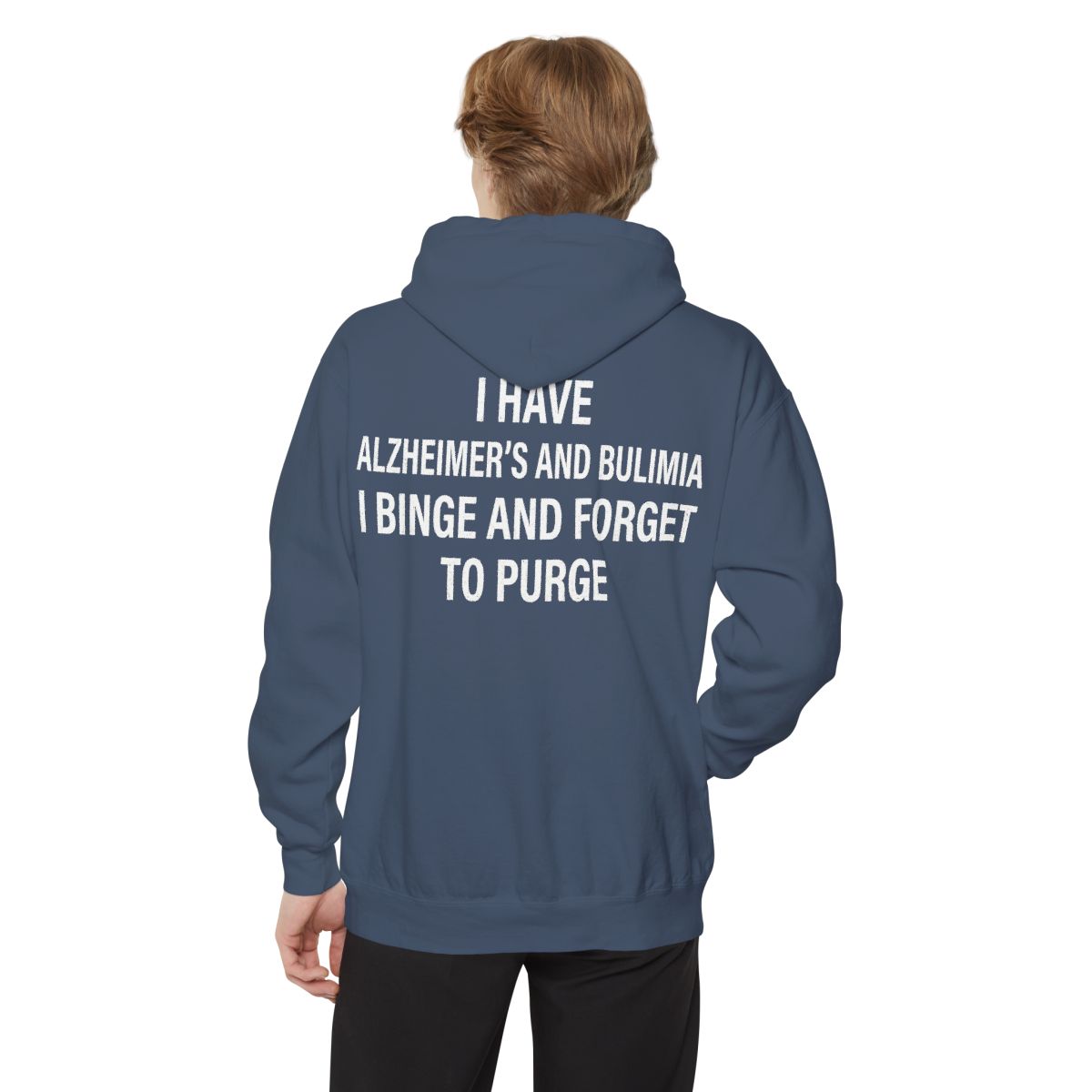 Color: Denim | Binge But Forget to Purge Garment-Dyed Hoodie
