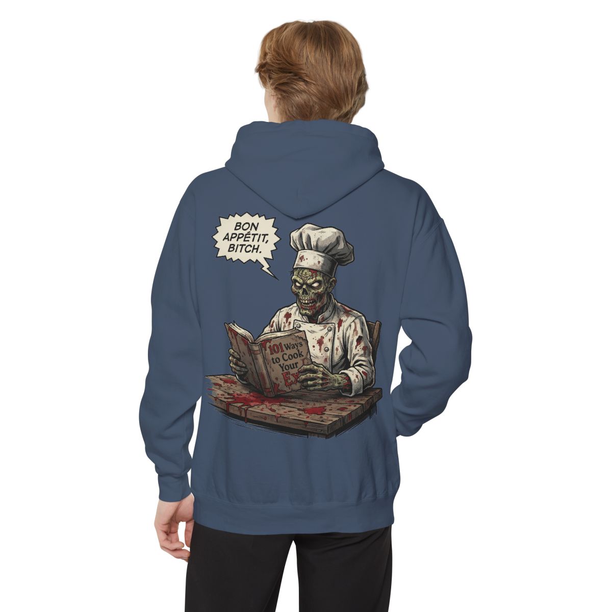 Color: Denim | Bon Appetit Bitch Garment-Dyed Hoodie