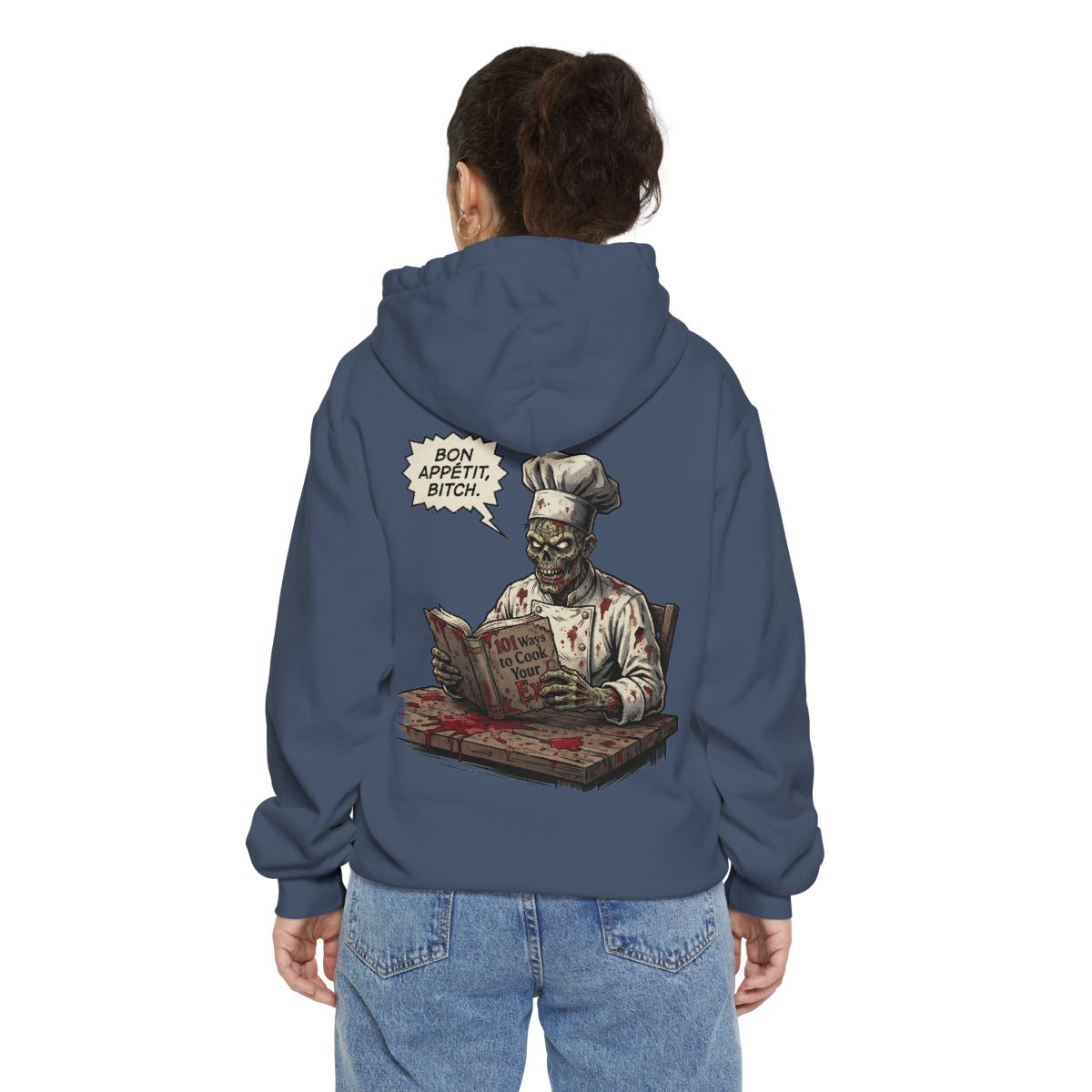 Color: Denim | Bon Appetit Bitch Garment-Dyed Hoodie