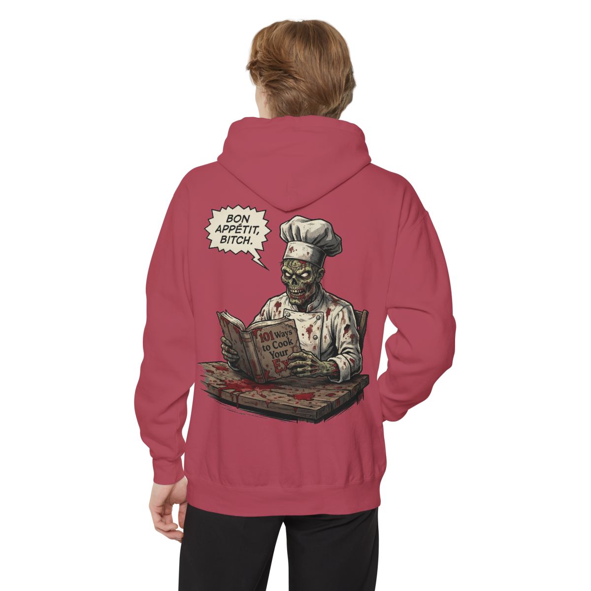 Color: Crimson | Bon Appetit Bitch Garment-Dyed Hoodie