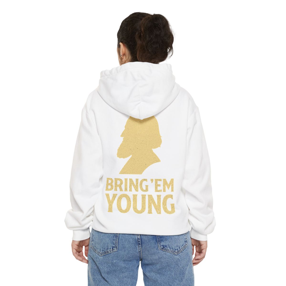 Color: White | Bring Em Young Garment-Dyed Hoodie