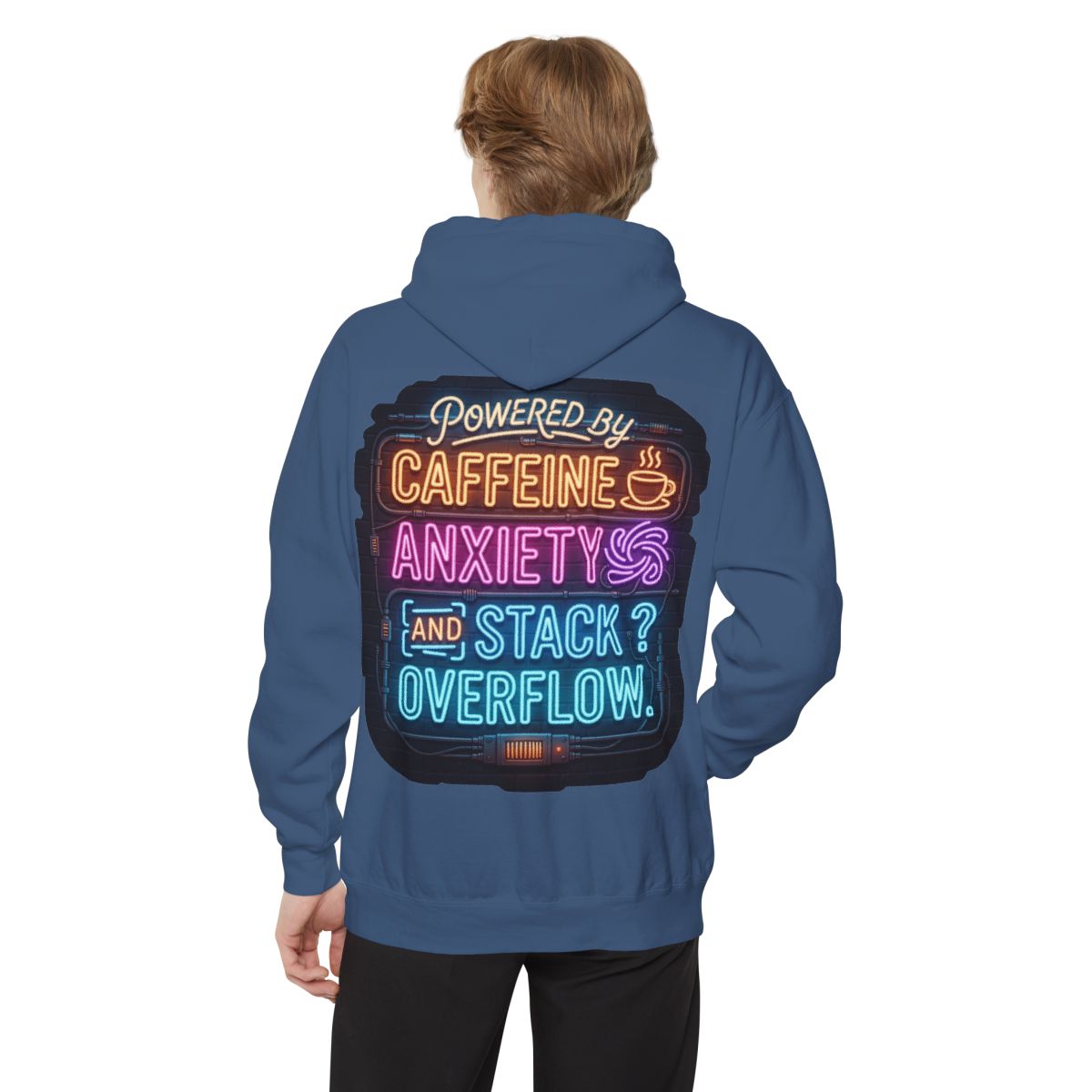 Color: True Navy | Caffeine Anxiety And Stack Overflow Garment-Dyed Hoodie