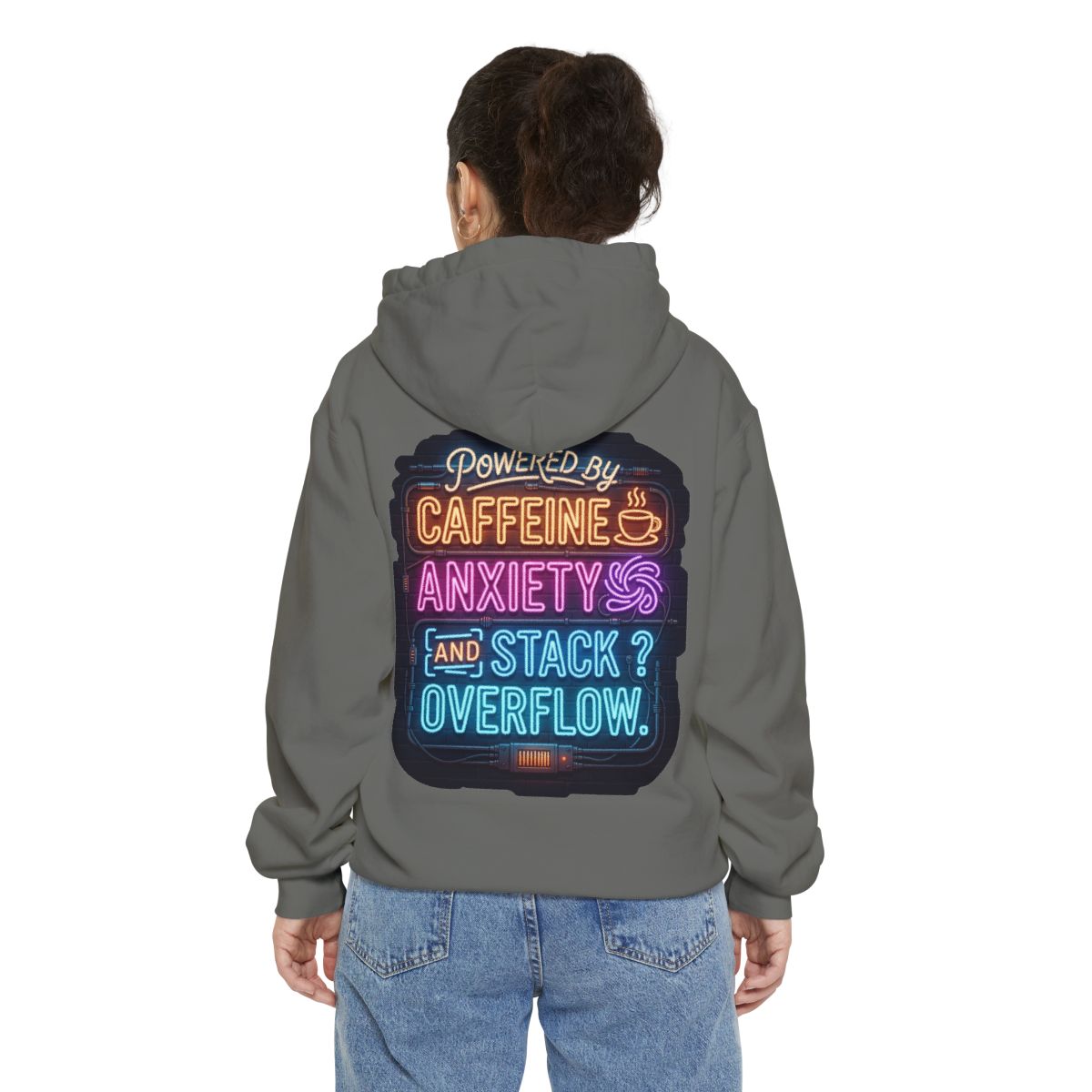 Color: Grey | Caffeine Anxiety And Stack Overflow Garment-Dyed Hoodie