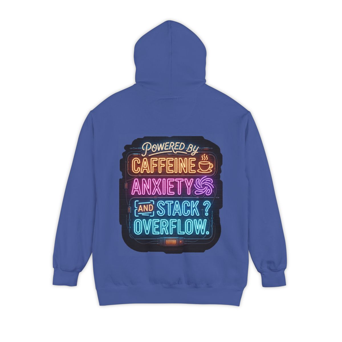 Color: Flo Blue | Caffeine Anxiety And Stack Overflow Garment-Dyed Hoodie