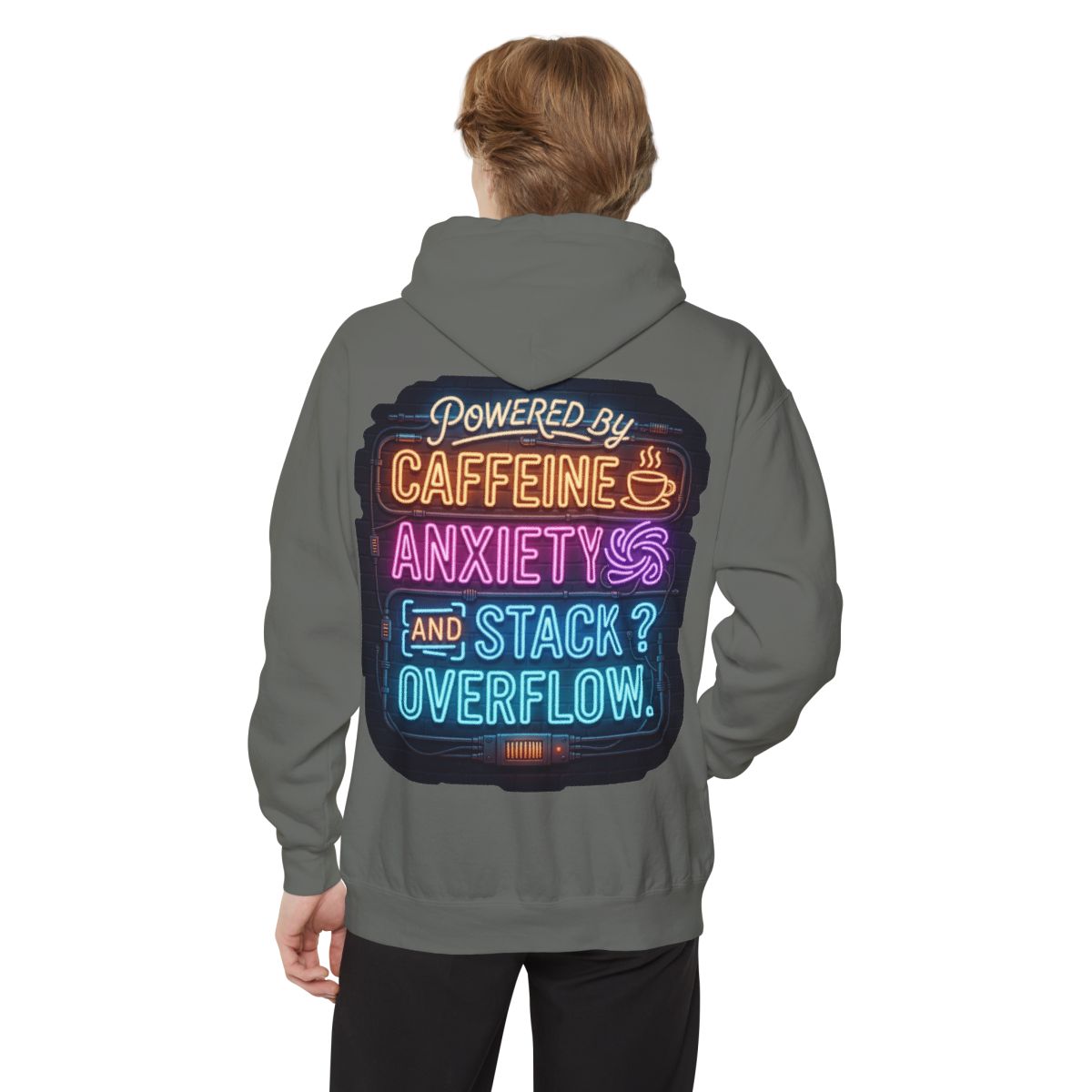 Color: Grey | Caffeine Anxiety And Stack Overflow Garment-Dyed Hoodie