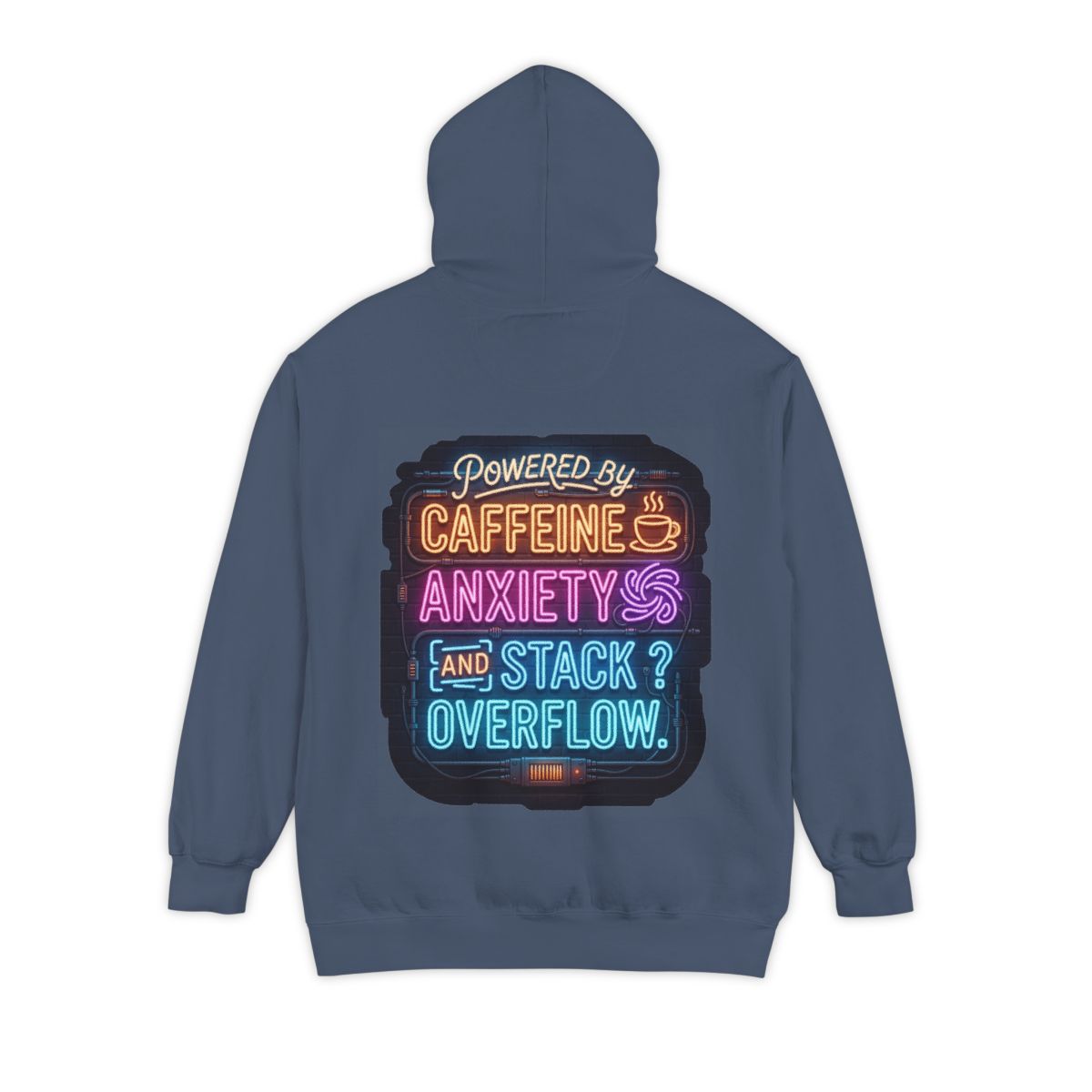Color: Denim | Caffeine Anxiety And Stack Overflow Garment-Dyed Hoodie