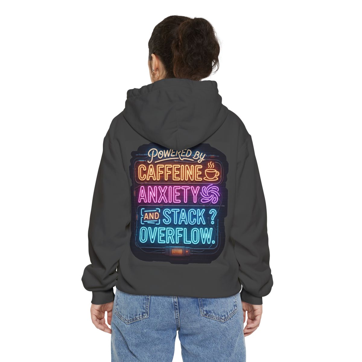 Color: Pepper | Caffeine Anxiety And Stack Overflow Garment-Dyed Hoodie