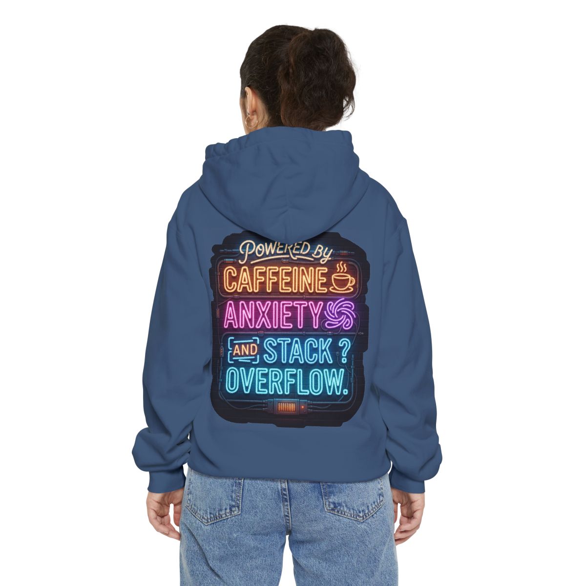 Color: True Navy | Caffeine Anxiety And Stack Overflow Garment-Dyed Hoodie